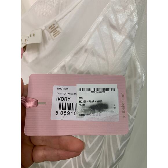 Ted baker cami top with ivory mesh chevron print v neck size Size 5 NWT $149 - Picture 4 of 6